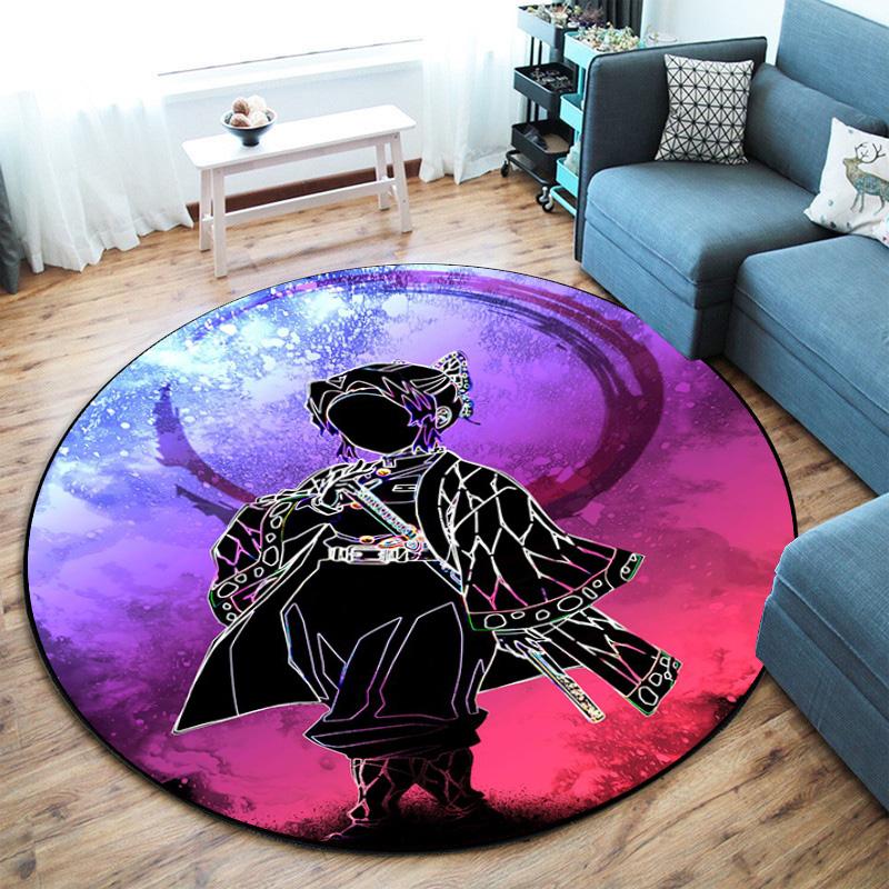 Classic Japanese-style Cartoon Demon Slayer Round Rug, Home Soft Decorative Anti-slip Yoga Mat and Chair Mat, Outdoor Floor Mat Carpet K17
