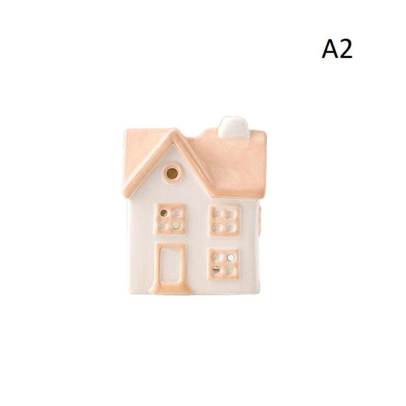 Painted Ceramic House Candle Holders Tabletop Christmas Or Everyday Home Decor Warm Glow Detailed Ornament(Without Candle)