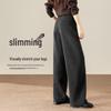 HSTYLE Women's High-Waisted Wide-Leg Acetate Wool Blend Tweed Trousers
