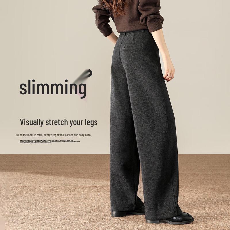 HSTYLE Women's High-Waisted Wide-Leg Acetate Wool Blend Tweed Trousers