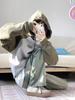 Women's Retro Color Block Patchwork Oversized Hoodie Jacket for Autumn