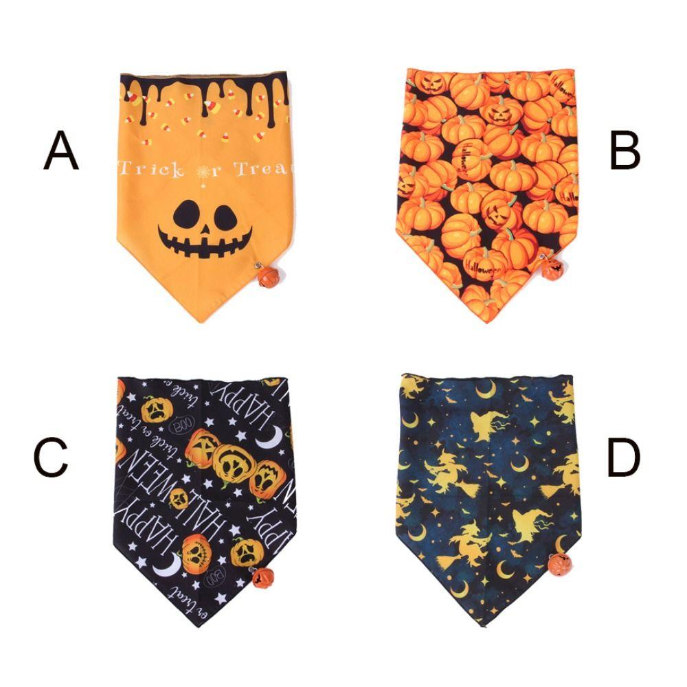 With Bell Halloween Dog Triangle Towel Breathable Pumpkin Dog Bandana  Christmas