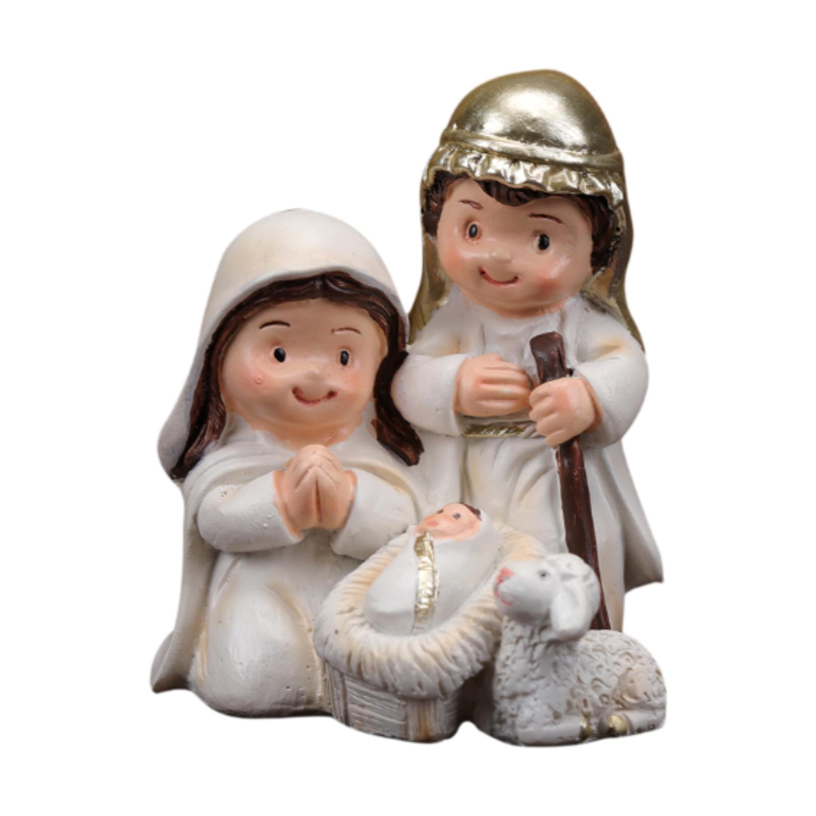 

Jesus Born Sculpture Resin Manger and Sheep God Xmas Jesus Birth Statue for Bedroom Mantel Decoration Living Room Tabletop білий