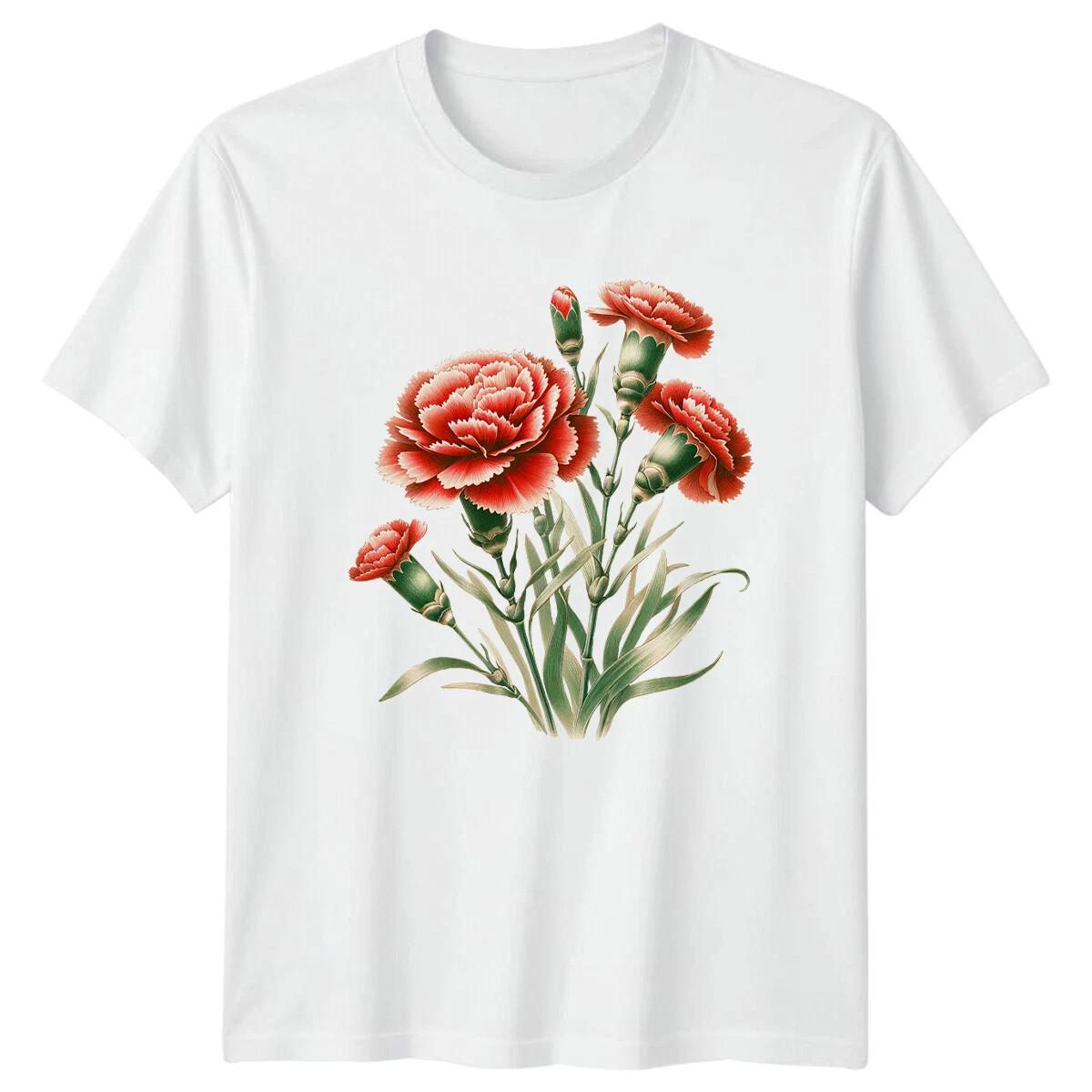 Vintage Carnation Flowers Botanical Art Birthday T-Shirt TRENDING L
