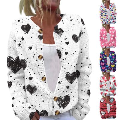 Women's Fashion Printed Long Sleeve Knitted Cardigan Button Down Jacket
