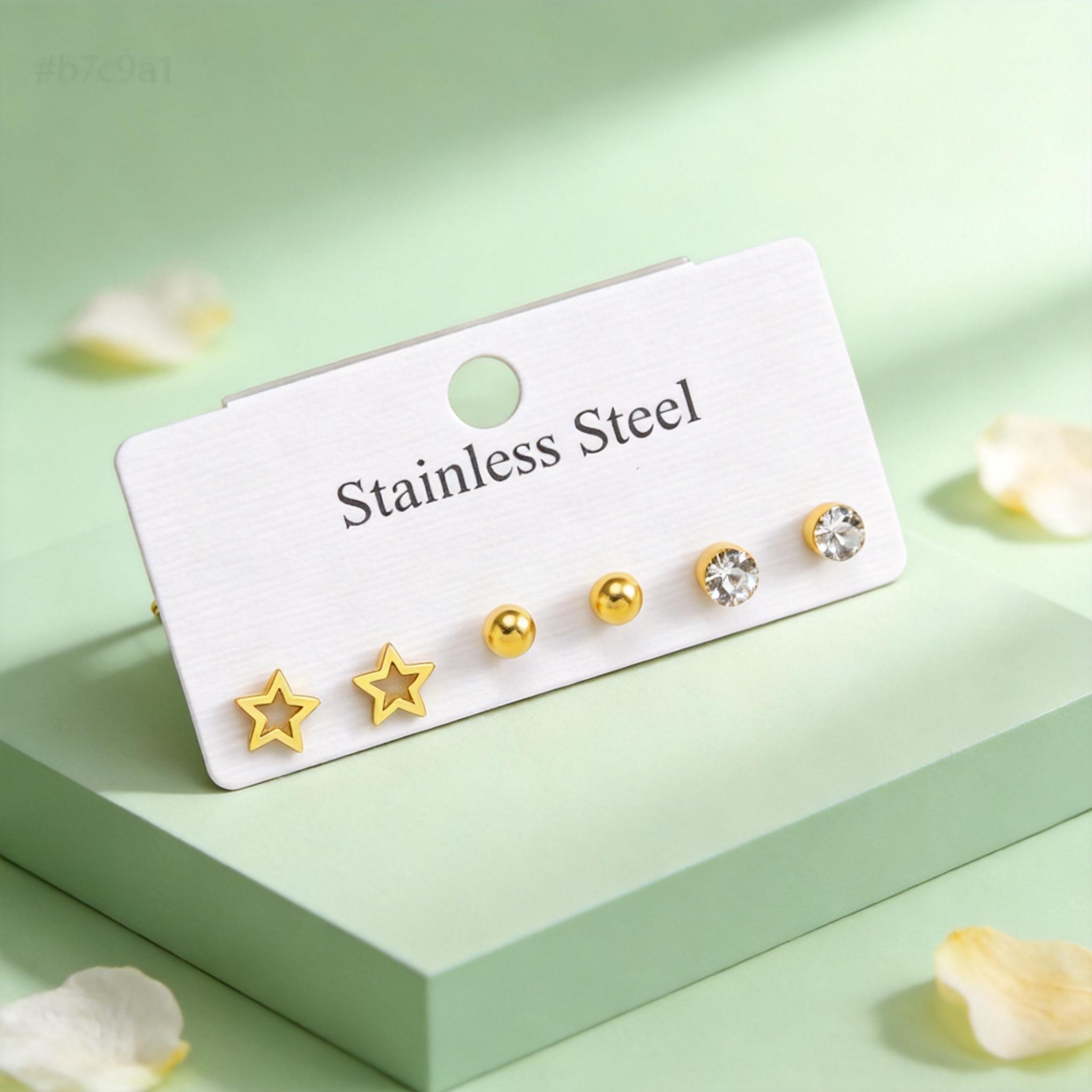 

3 Pairs/set Minimalist Crystal Stud Earrings for Women Hypoallergenic Stainless Steel Earrings for Everyday Jewelry Gift