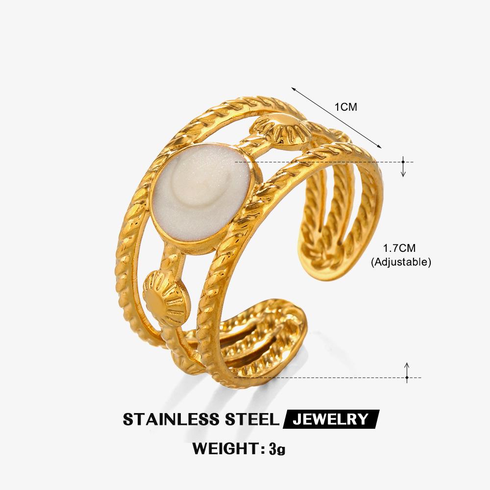 

Stainless Steel Enamel Round Three Layered Ring Trendy Minimalist Gold Color Open Rings Women Zircon Birthday Gift Wholesale resizable белый