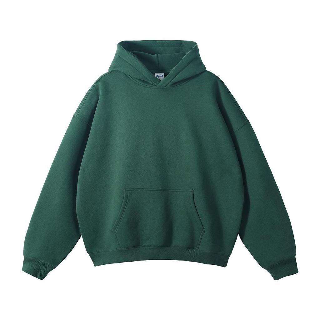 Autumn/Winter Unisex Loose Fleece-Lined Hooded Sweatshirt Jacket with Drop Shoulders - Solid Color Trendy Style in Stock