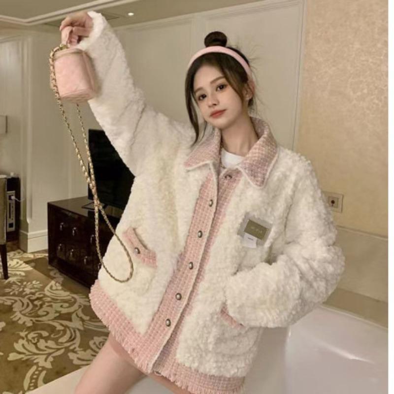 Small Fragrance Style Lamb Wool Warmth Thickened Jacket Top for Women In Autumn and Winter Niche Gentle Cotton Jacket Versatile Comfortable Fit Cot