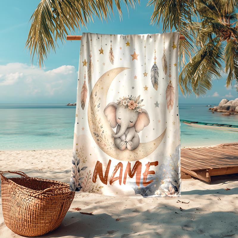Custom Name Ultra-Soft Beach Towel with A Elephant Theme,Ideal for Pool - Camping, Diving - Perfect Travel Essential, Vibrant Beach Towel.