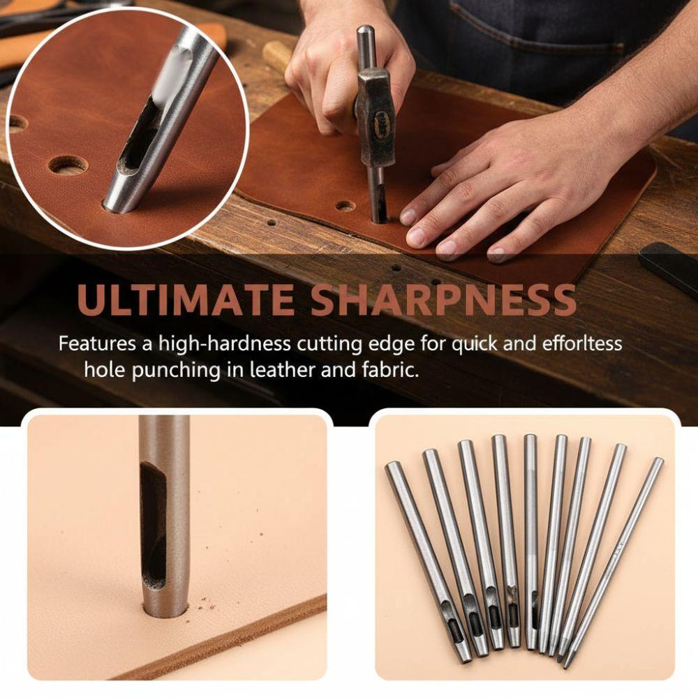 10 Pcs Round Hollow Punch Set 0.5mm-5.0mm Punch Tool Kit  Leathercraft & DIY Crafting