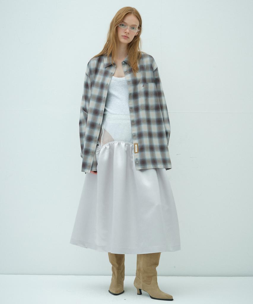 Obeodyupeulleeo Sheer Satin Long Skirt_White Silver