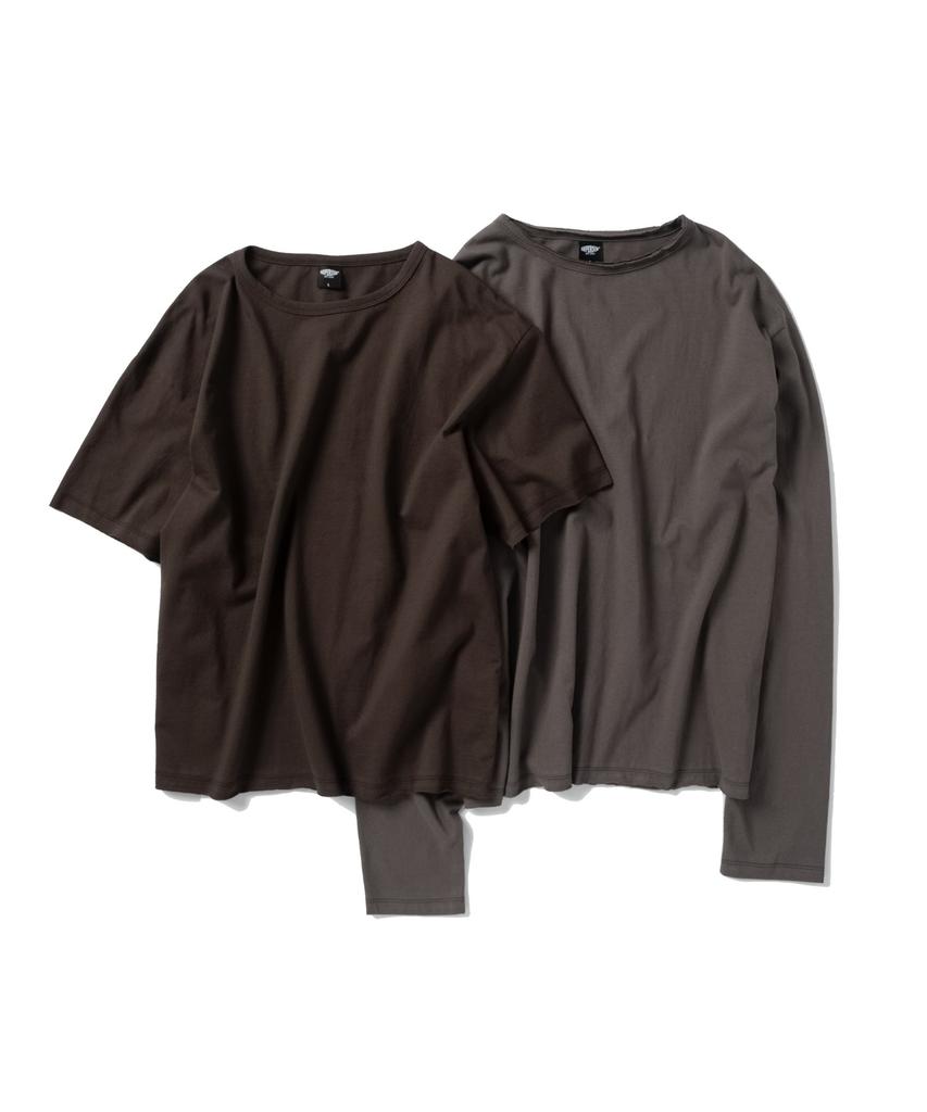 SUPERSUB [Set] Vintage Color Block Layered Long Sleeve T-Shirt Set - Brown/Dusty Gray
