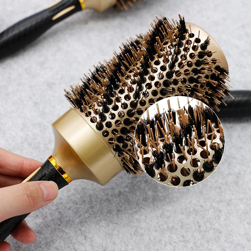 Goldener Borsten-Nylon-Twill-Rollen-Styling für gerades, glattes, lockiges Haar, flauschiger Keramik-Aluminium-Rohrkamm