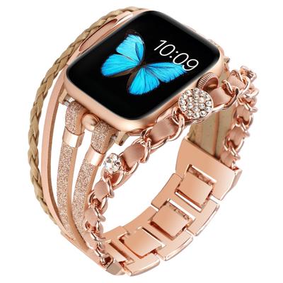 Handmade Jewelry Strap for Apple Watch 45mm 41mm 44mm 40mm 49mm 42mm 38mm Metal Leather Band iWatch Ultra 9 8 7 6 5 4 3 SE Belt