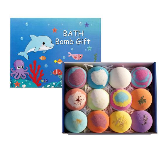 12Pcs Bath Bombs Set with Toy Fizzy Spa Ball for Kids Adults Moisturizing Skin-Softening Portable Travel Relaxation Kit for Beach Pool Home