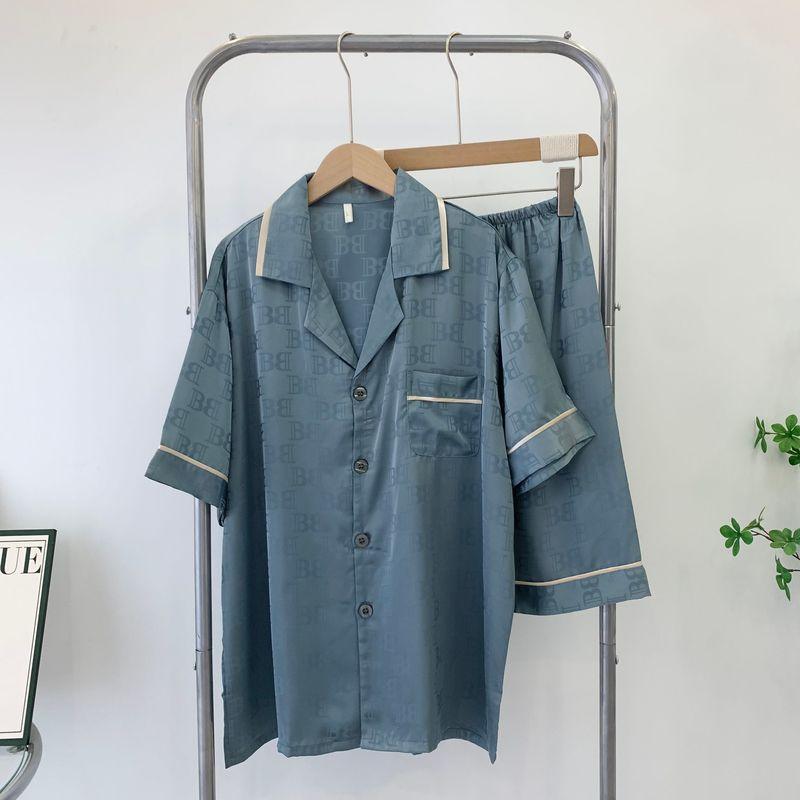 2025 New Arrival Spring and Summer Men's Pajamas Suit Silk Jacquard Short Sleeve Pants Home Wear Can Be Twinset Outfit Men