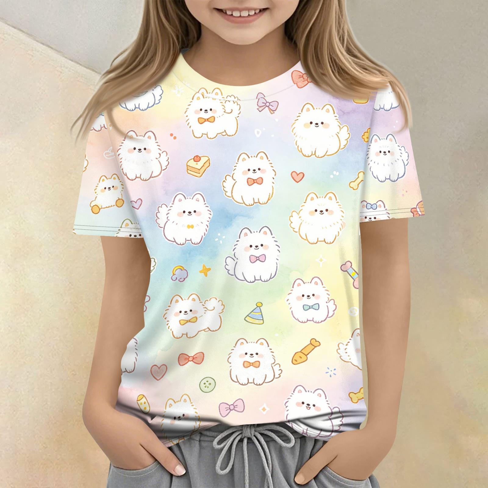 

Kids Animal Print Crew Neck Short Sleeve T Shirt Casual Loose Fit Top for Boys Girls Soft Comfortable Fabric 160