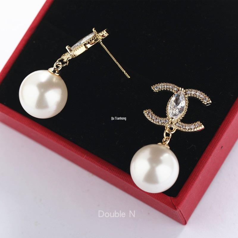 Doppel-Perlen-Hängeohrringe - 925 Sterlingsilber-Nadel, Vielseitiges Modeaccessoire für Damen