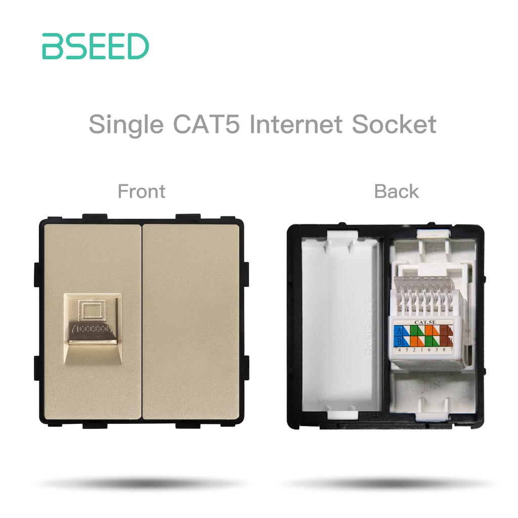 BSEED Mechanical Button Light Switches 1/2/3Way Half TV RJ45 ST Plug EU FR Wall Sockets USB Type-c Ports DIY Parts Glass Frames