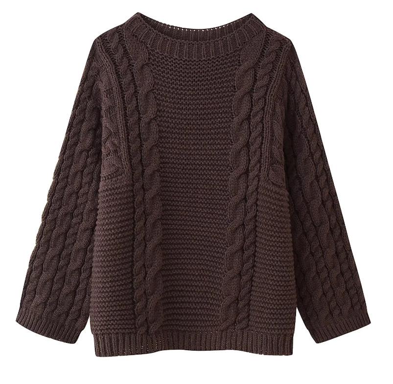 Europäischer & Amerikanischer Damen Strickpullover mit Rundhalsausschnitt & Trompetenärmeln