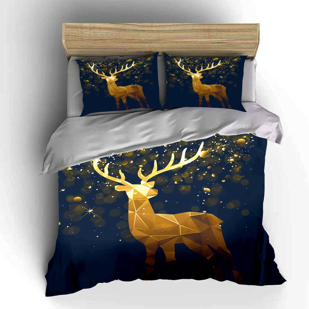 Golden Geometric Deer Design Bedding Duvet Cover Set Duvet Cover Pillowcases (1*Duvet Cover 2*Pillowcases, without duvet insert)