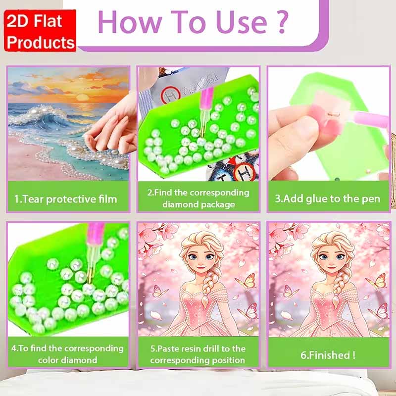 Disney Pearl Painting Frozen Elsa Pink Pearl Dress Handmade DIY Pearl Gemstone Painting Pictures Crafts Special Shape Home Wall Decoration