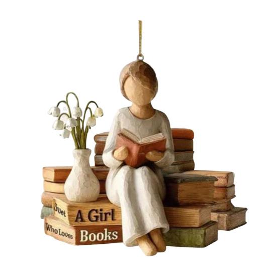 Just A Girl Who Loves Book Christmas Ornament 2D Flat Acrylic Reading Lovers Hanging