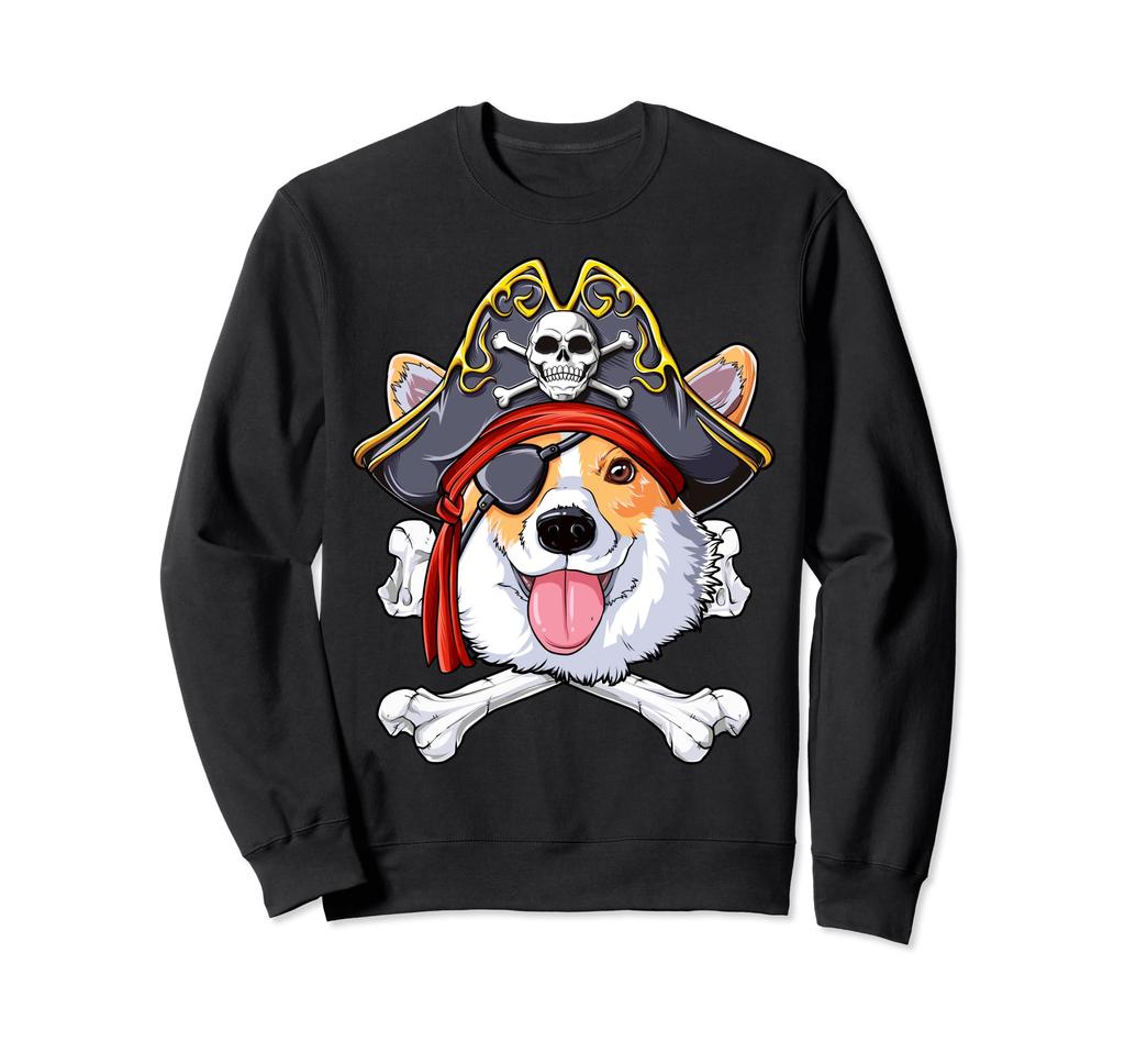 Corgi Pirate Costume Jolly Roger Flag Skull Crossbones Gifts Sweatshirt