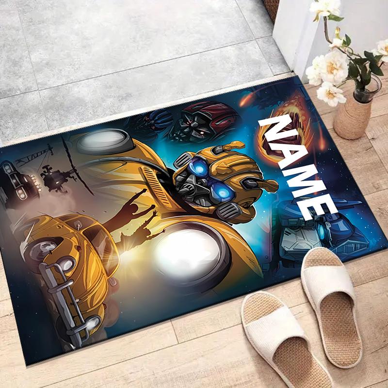 Custom Bumblebee Mat Personalized Name, Polyester Washable Indoor Entryway Rug, Gift for Christmas, Easter, Thanksgiving Day