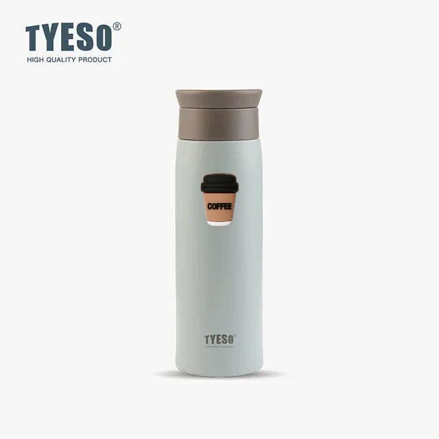 Tyeso 500ml Portable Thermoses Stainless Steel Insulated Water Bottle Simple Round Shoulder Travel Mug Frosted Style Design with Coffee Sticker