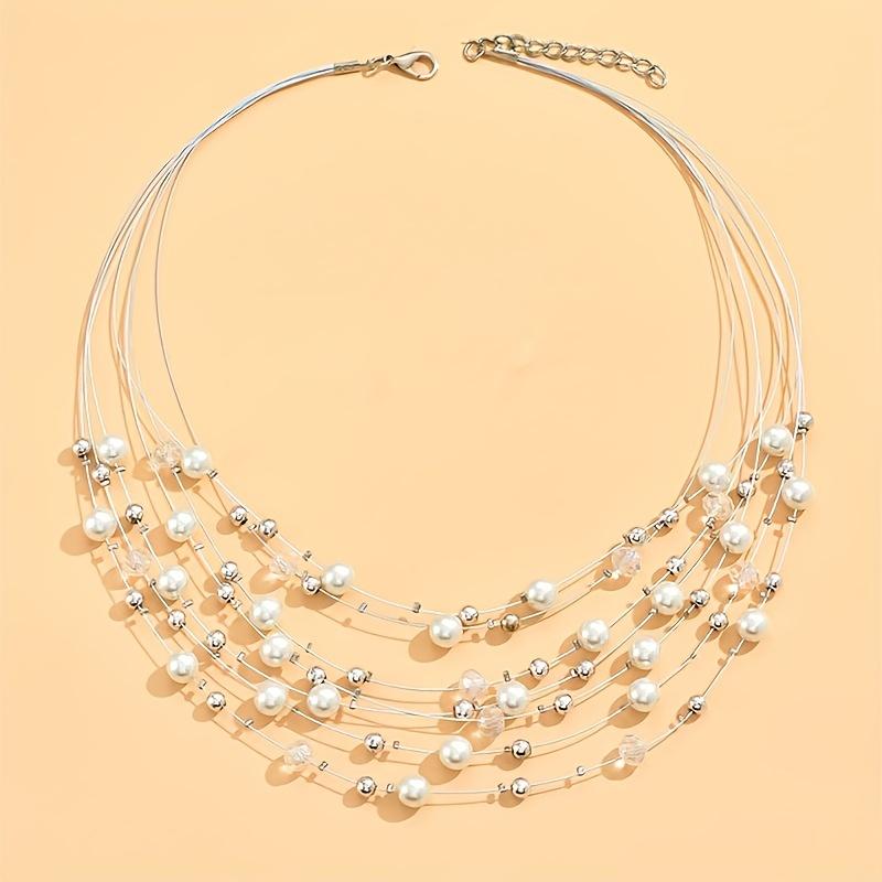 [Multi-Layer Shimmering Imitation Pearl Necklace] Vibrant Bohemian Multilayer Necklace - Shimmering Imitation Pearls - Artisan-Crafted, Authentic Char