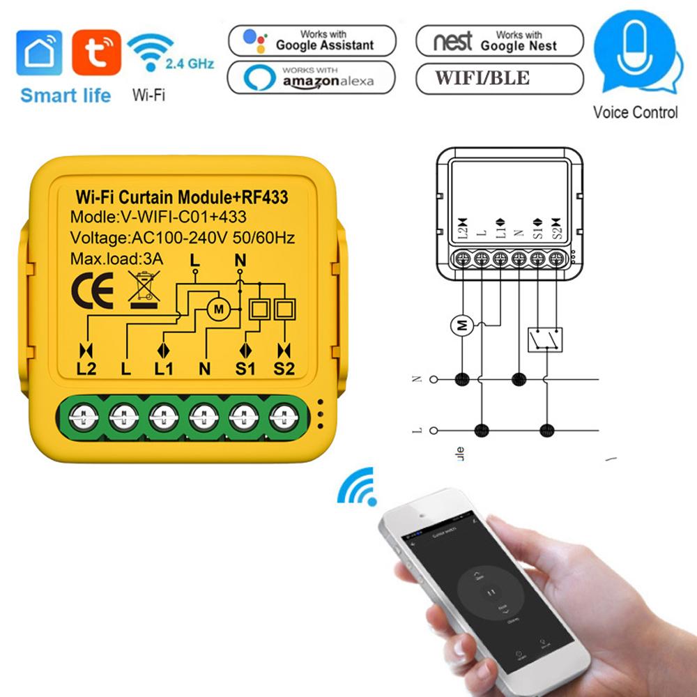 

Tuya WIFI Интеллектуальный переключатель модуля штор RF433 Контроллер выключения Пульт дистанционного управления мобильным телефоном APP