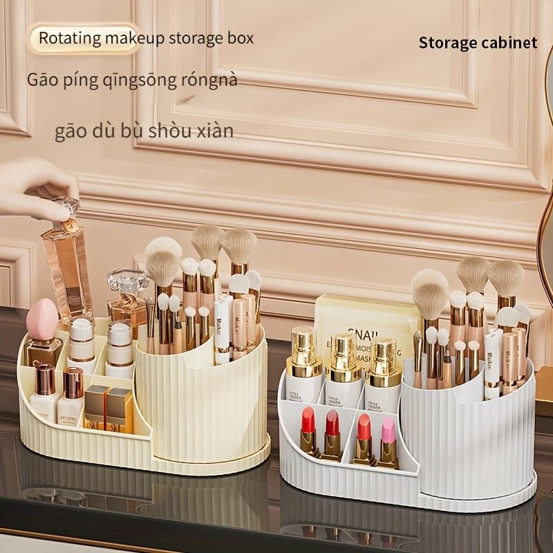 1pc Rotating Makeup Organizer, Vanity Tray for Brushes/Lipsticks | Compact Design, White & 4 Colors, Ideal for Desk Storage