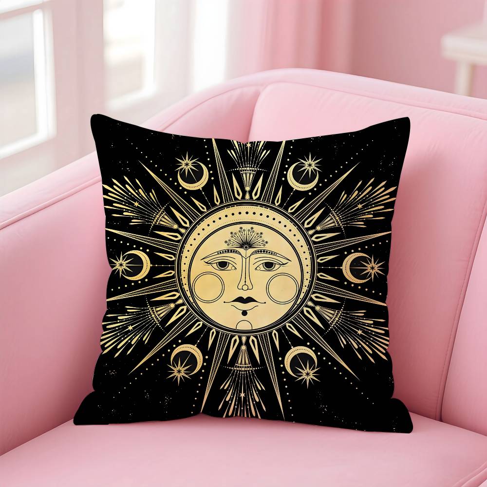 Sun Moon Mandala Series Pattern Pillow Case Anti-Dustmite Pillow Invisible Zipper Silky Short Plush Sofa Cushion Cover