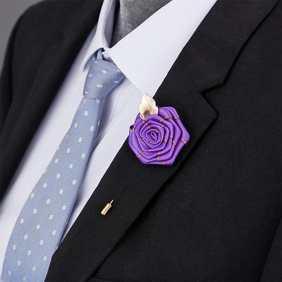 Herr Bröllopsbroscher Tygkonst Handgjord Rosblomma Brosch Lapellnål Märke Herrkostymtillbehör Brudgum Boutonnière