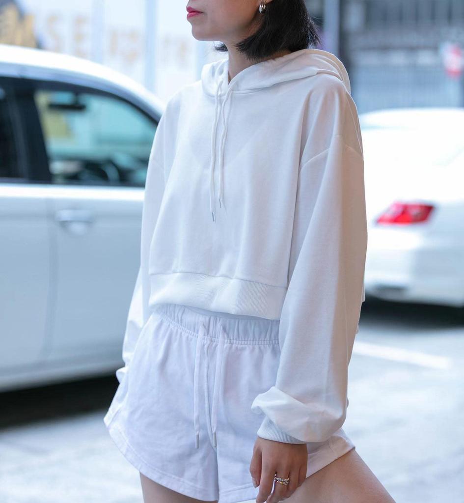 DONLAONE Short Hoodie with Long Hip Hop Dance Solid Color Size Women's Sleeves, Lightweight, Midriff-Baring, Costume, Jazz, Cute, Spring/Autumn/Winter