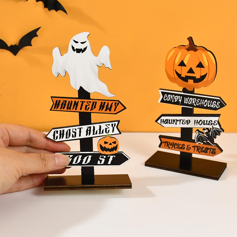 Halloween Pumpkin Ghost Wooden Table Ornament Craft Halloween Home Table Decoration Supplies Halloween Party Kids Gift Favors