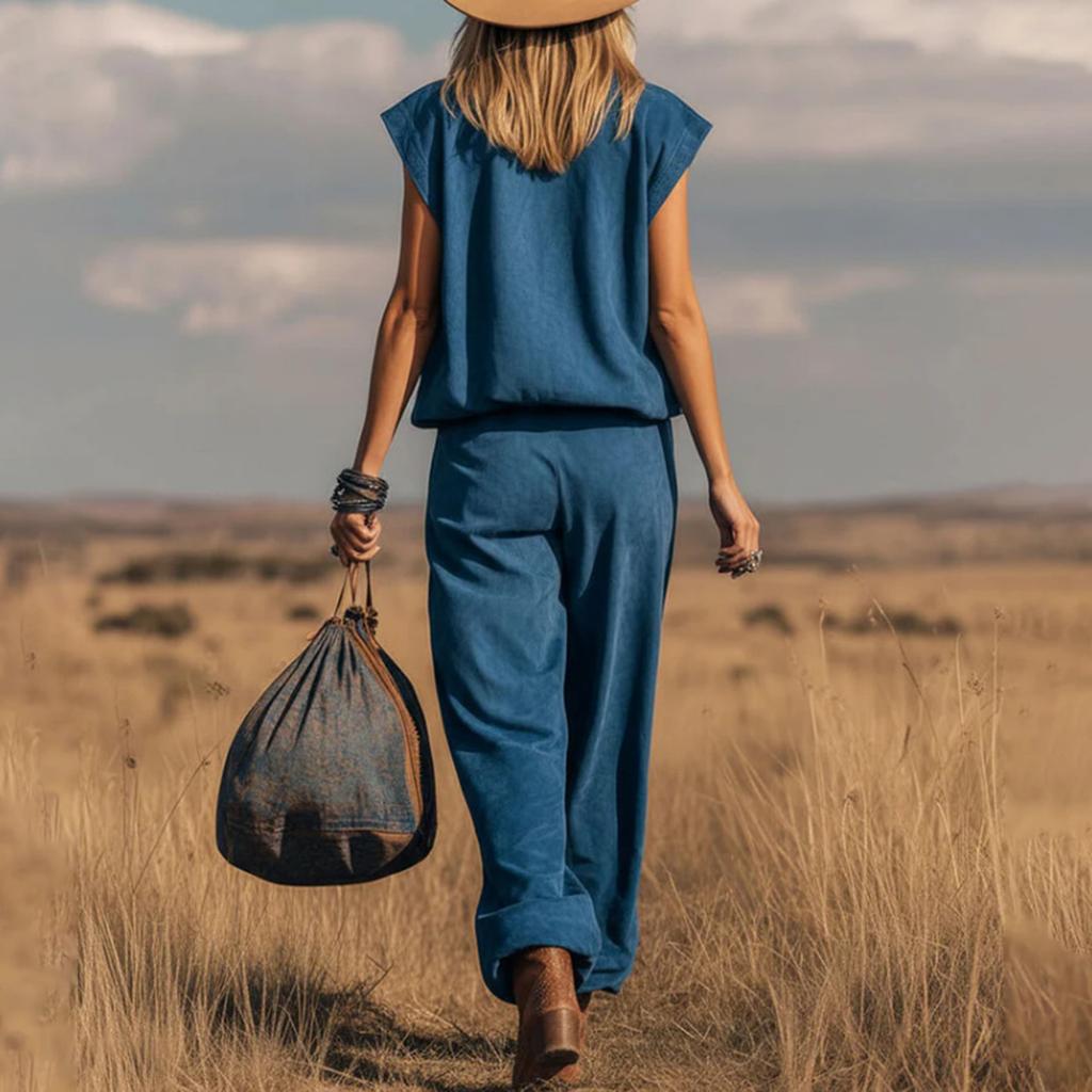 Damesmode Mouwloos Wijde Pijpen Suède Pak