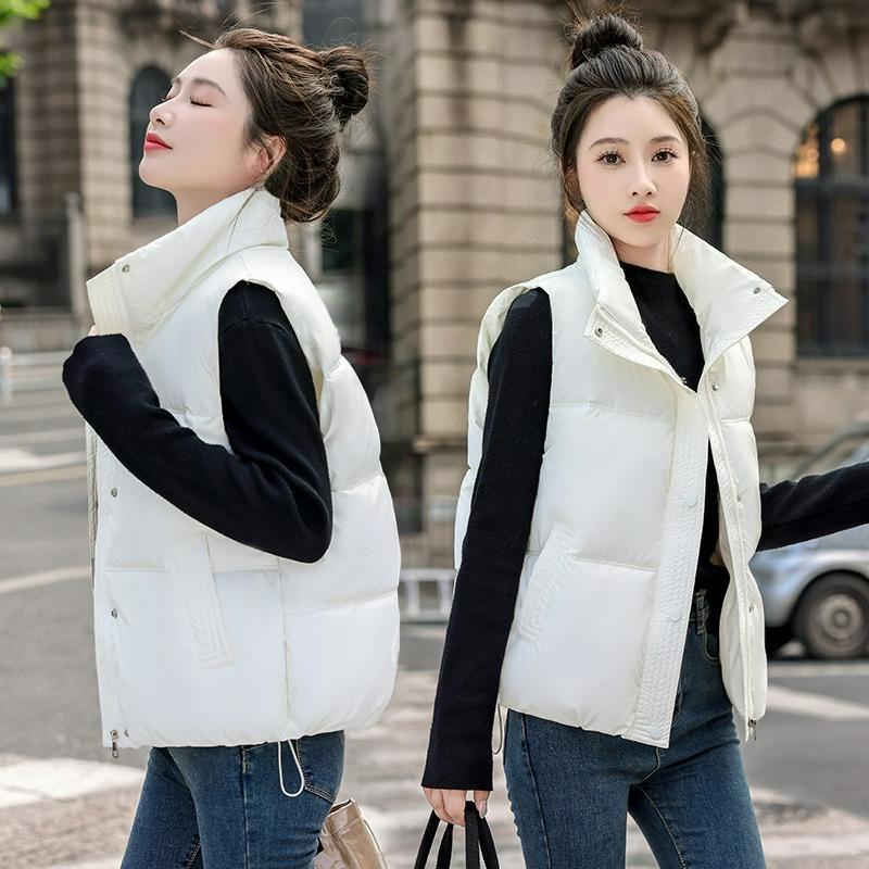 Short Vest Women's Stand-up Collar Disposable Vest Autumn and Winter Fashion Loose Cotton Waistcoat Cotton Vest