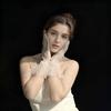 Women Elegant Pleated Edge Pearl Wedding Gloves Bridal Short Tulle Sheer Gloves Proms Costume Occasion Gloves