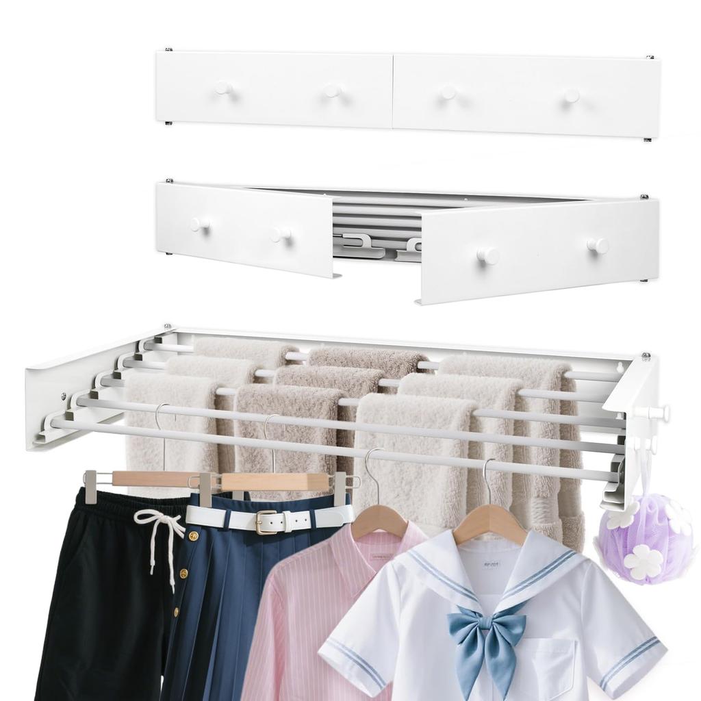 Clothes Drying Expandable Towel Bath Towel Bath Mat Compact Simple Ideal for and 6kg Weight Aluminum Alloy White Wall-Mounted Rack, Hanger, Rack,