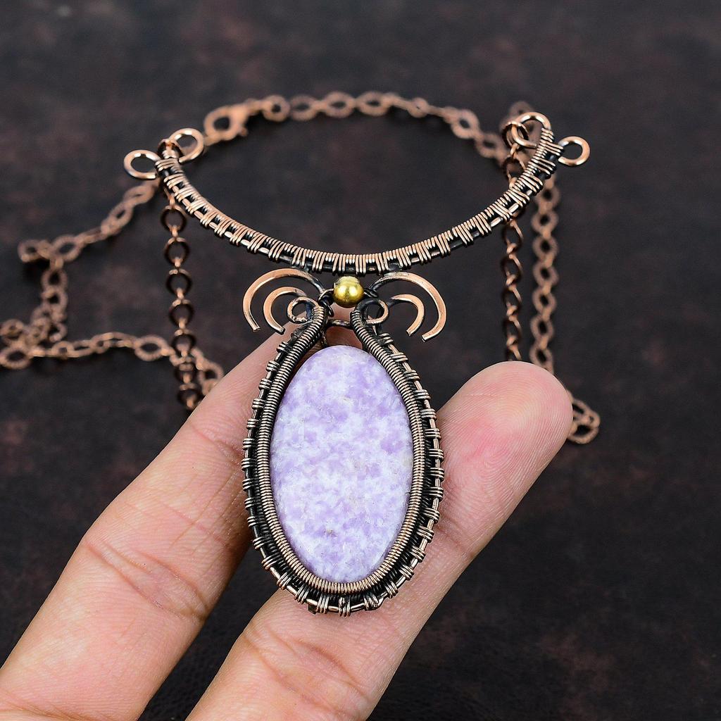 Lepidolite Gemstone Necklace Copper Wire Wrapped Necklace Handmade Lepidolite Jewelry Adjustable Necklace Dainty Copper Jewelry Gift For Her