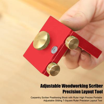 Carpentry Scriber Positioning Block with Ruler High Precise Portable Adjustable Sliding