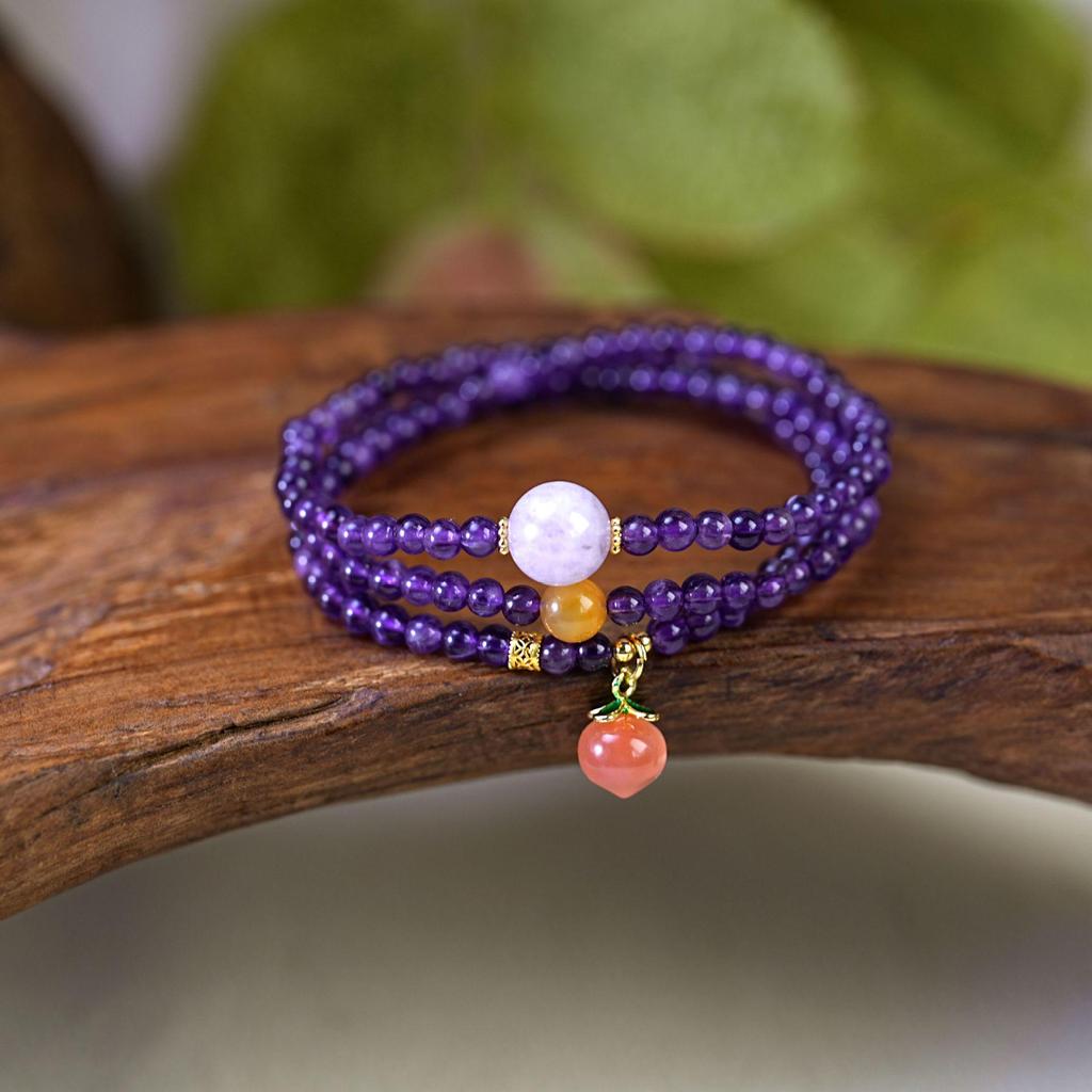 Women's Retro Chic Amethyst & Agate Pendant Bracelet