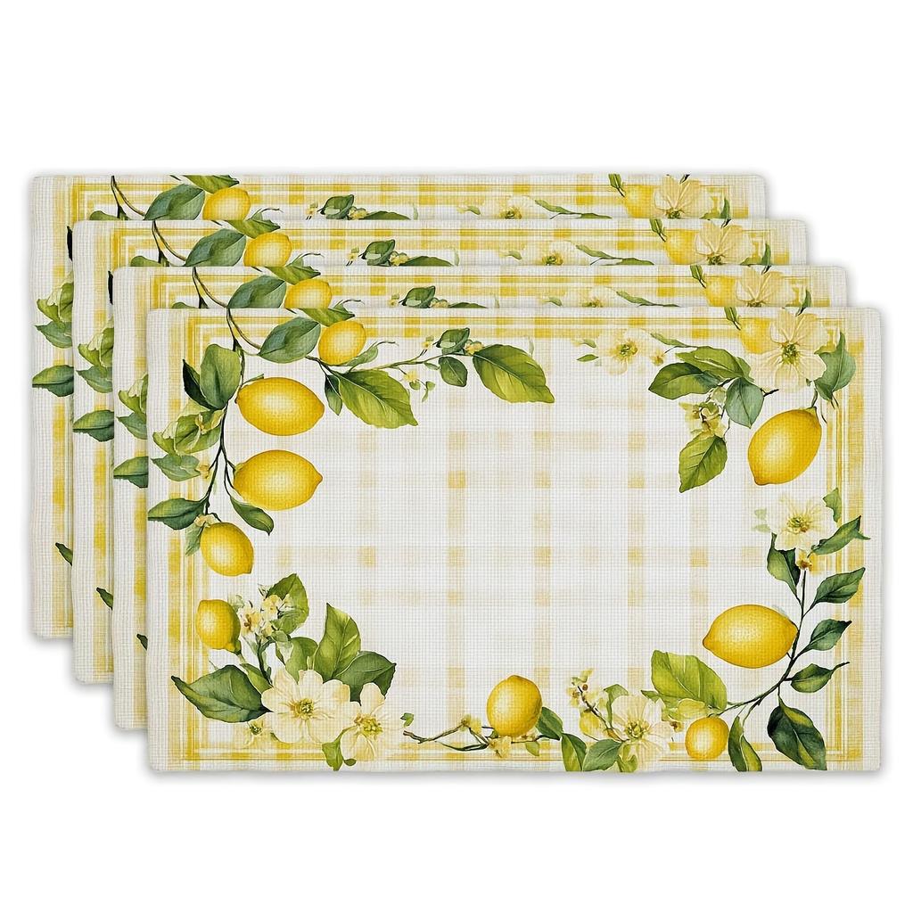 Rectangular Lemon Leaf Placemats Suitable & Dining Table Decor - Modern Lemon Green Leaf Table,, Machine Washable, Suitable for Home, Party, Gift,