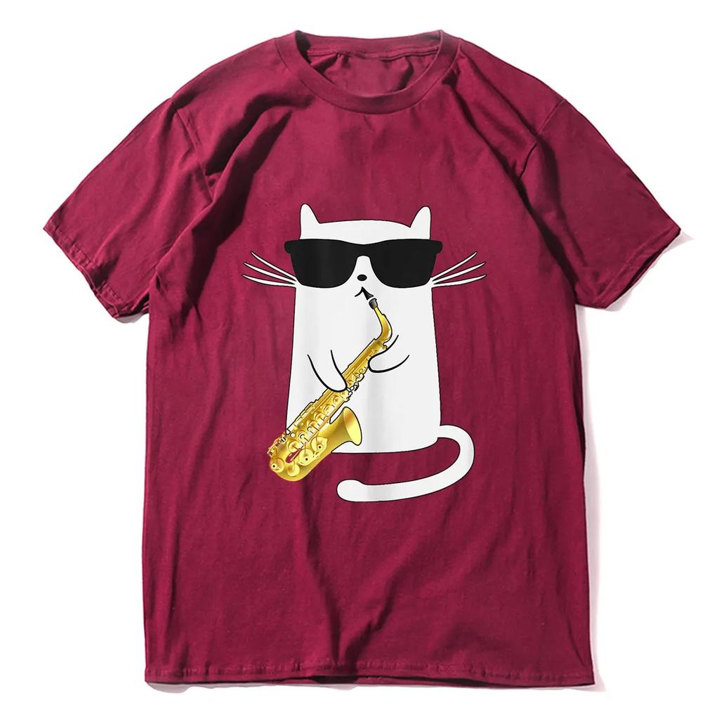 Oversized Casual Tee Clothing Streetwear Unisex 100 Cotton Funny Cat Shirt Saxophone Music Gift Men TShirt