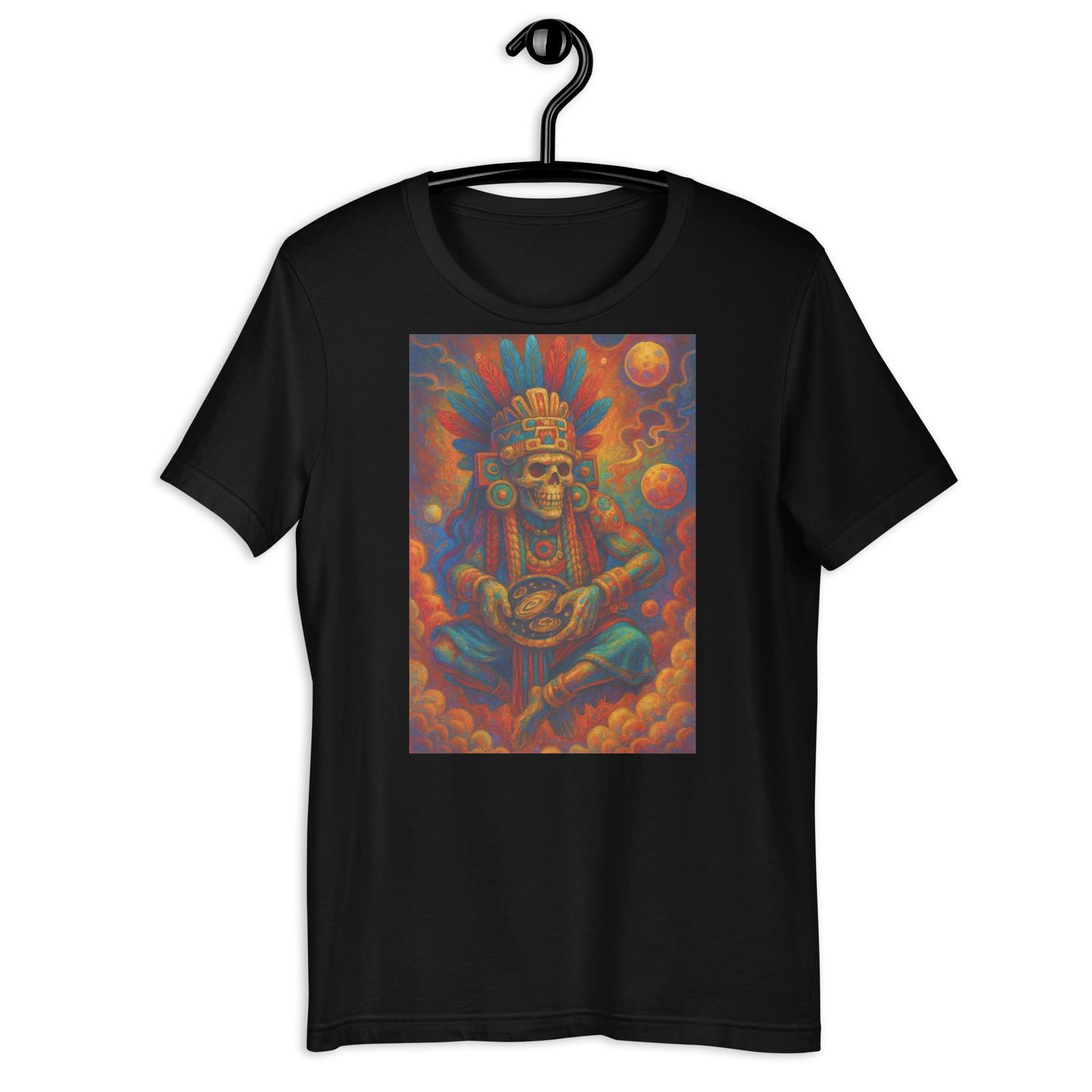 Aztec Skull Shaman Cosmic Sun Moon Warrior Mexican Art Graphic Tee S