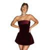 Kurzes Kleid aus Samt mit fester Schulter, ALine, weihnachtliches, gespleißtes, trägerloses Minikleid, 2024, hohe Taille, schlanke Club-Roben, sexy Hottie, rückenfreies Partykleid