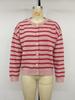 2026 Autumn/Winter European & American Loose Single-Breasted Striped Round Neck Sweater Coat for Women